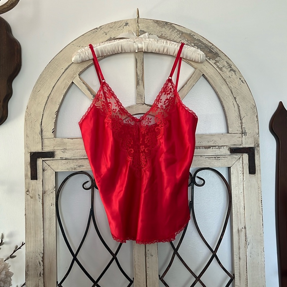 Vintage Red Satin Chantilly Maidenform Lingerie Top
